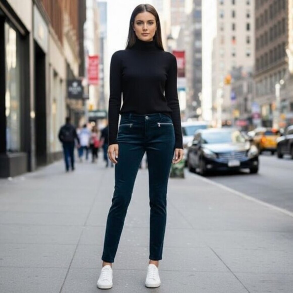 NWT Chico's Black Label Velvet Jean Pant Peacock Blue 6